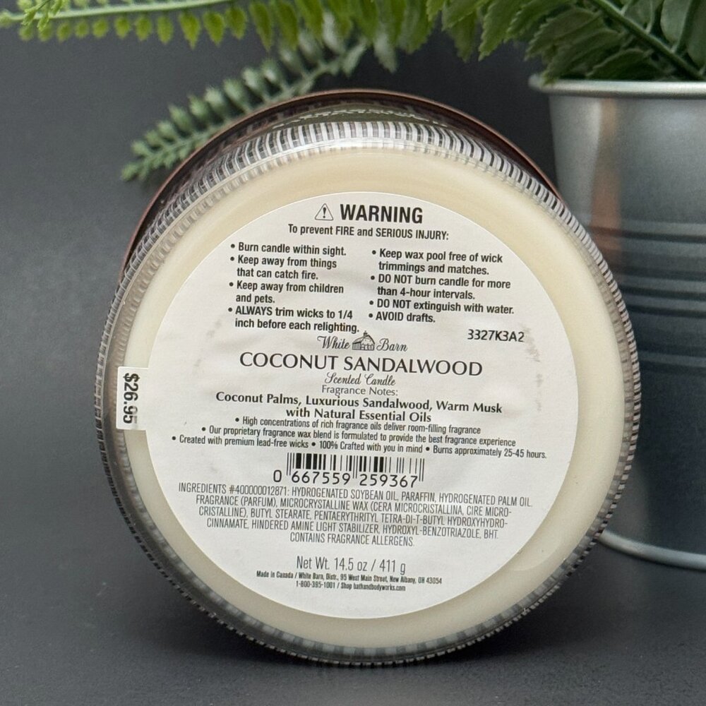 BBW Coconut Sandalwood White Barn Bath & Body Works 3 Wick Candle - Picture 9 of 10